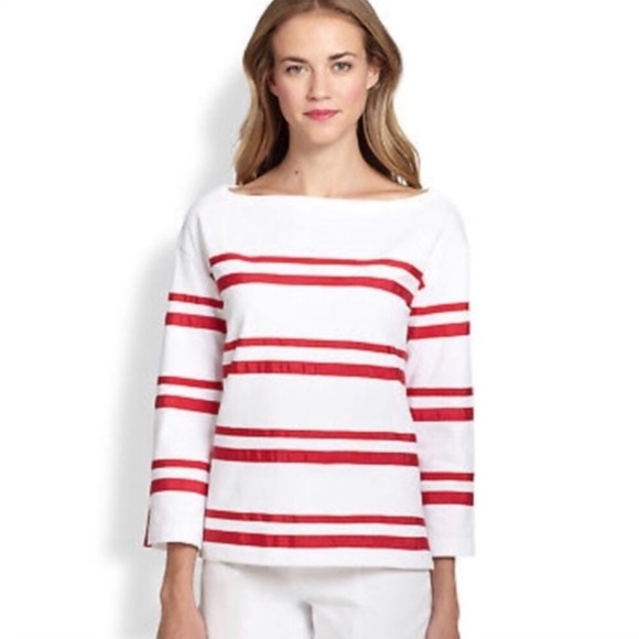 TORY Burch Grosgrain Ribbon-Stripe Kendall Blouse Size Large - Picture 1 of 10